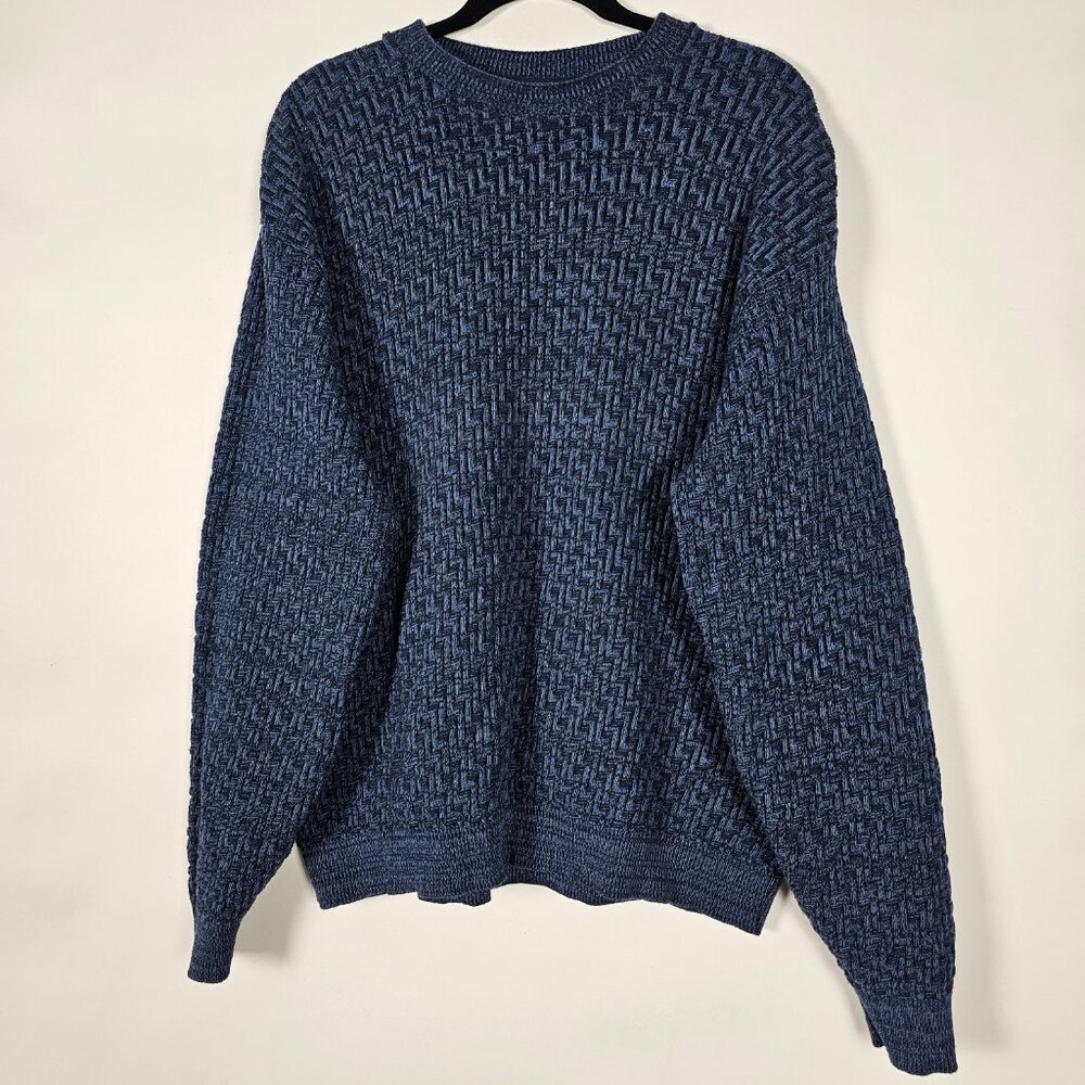 Oscar De La Renta Knit Geometric Mens XL Long Sleeve Blue Pullover Sweater